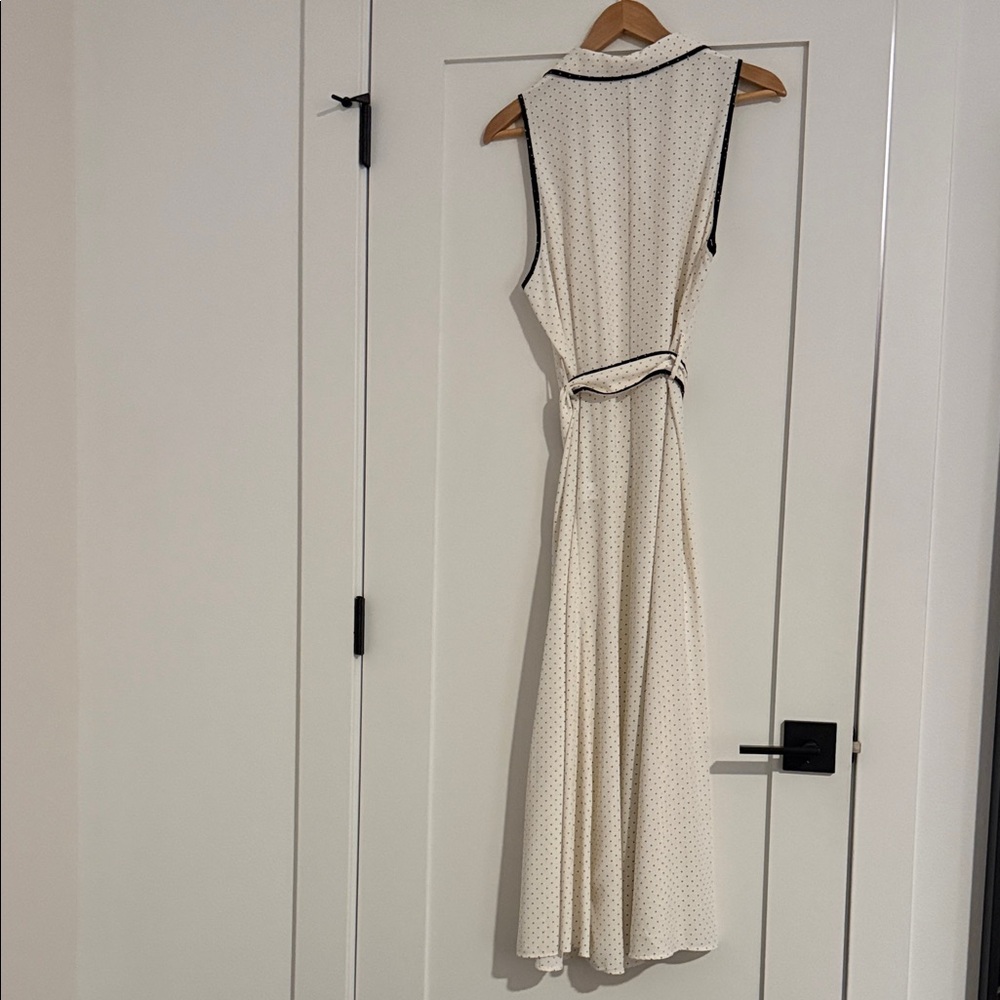 NWT Zara Cream and Navy Polka Dot Belted Midi Dress - Picture 4 of 4